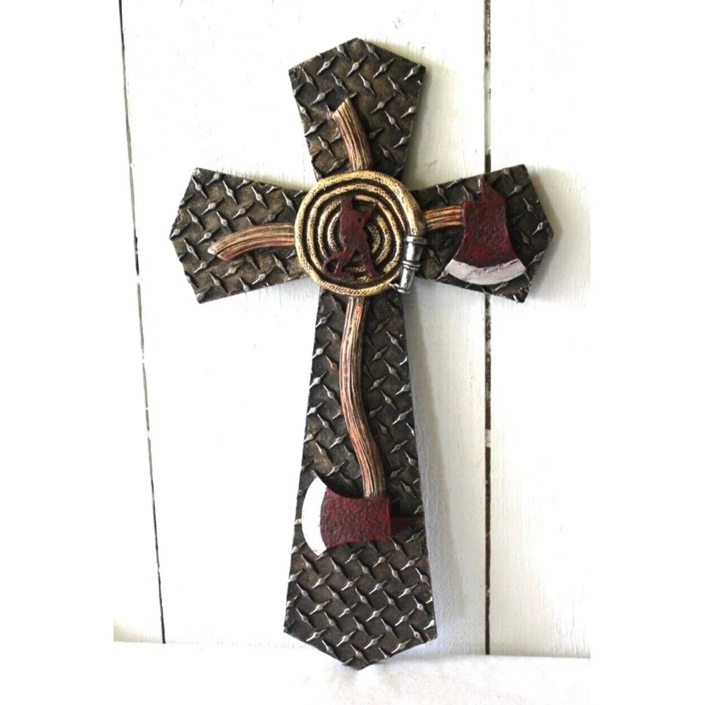 Wall Cross Axe Firefighter Hose Resin 11.25 X 7